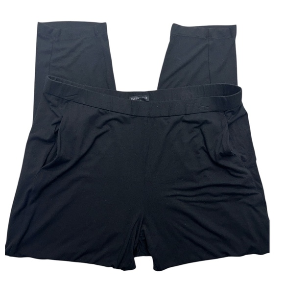 Eileen Fisher Pant L Black Viscose Blend Pull On Tapered Leg Lightweight Relaxed - Picture 2 of 6